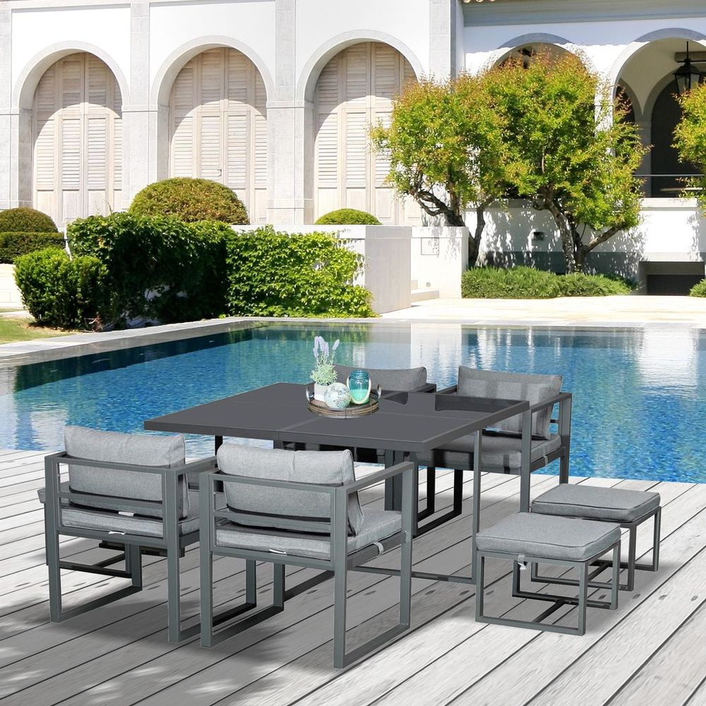 Outsunny 9PCs Patio Dining Sets 4 Chairs 4 Ottoman Cushioned Seating and Back - anydaydirect
