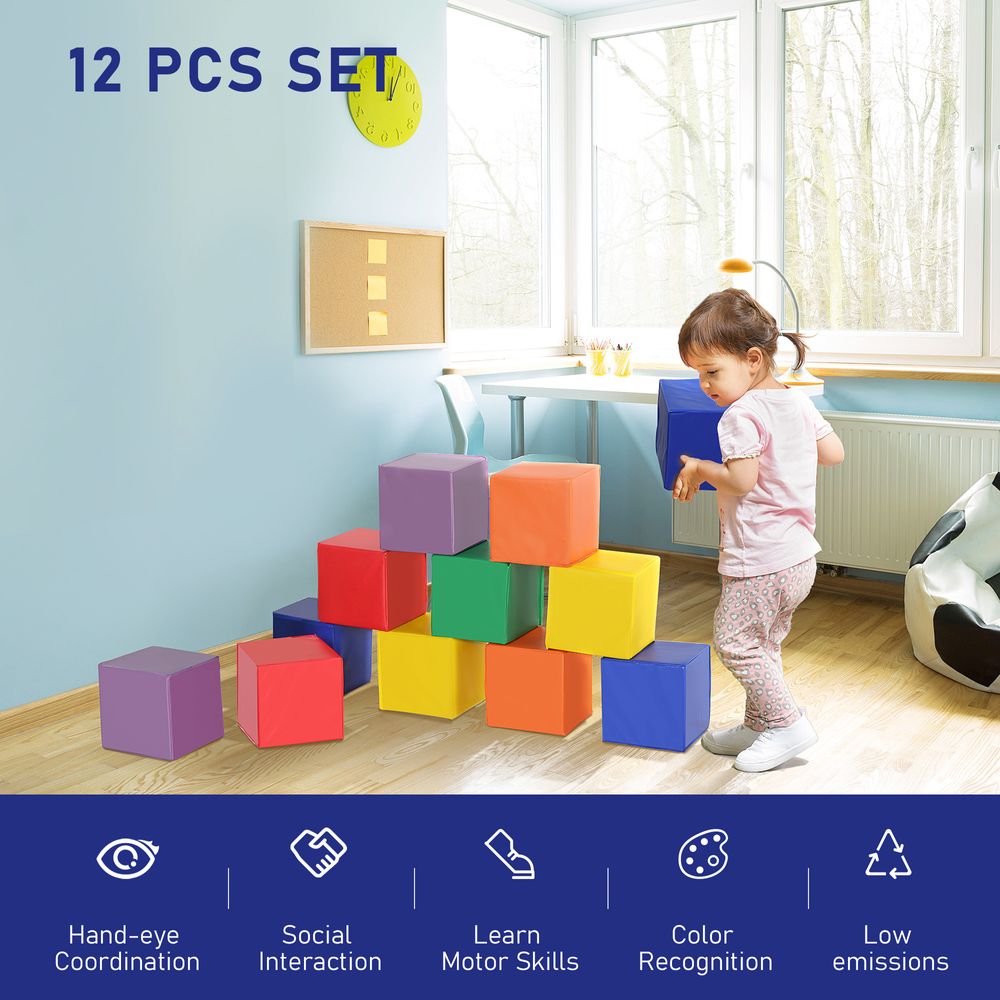 12 Piece Kids Soft Play Blocks Soft Foam Toy Building Stacking Block HOMCOM - anydaydirect