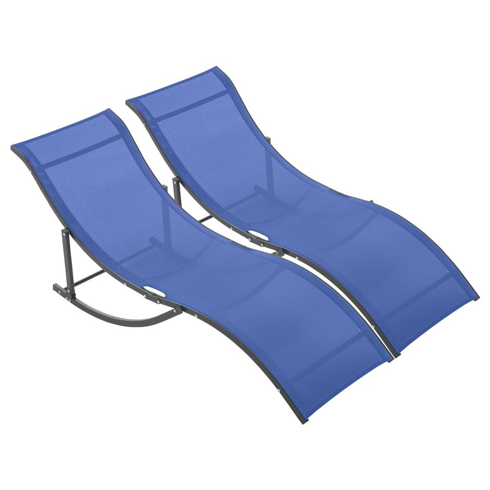 Set of 2 Zero Gravity Lounge Chair Recliners Sun Lounger Navy Blue - anydaydirect