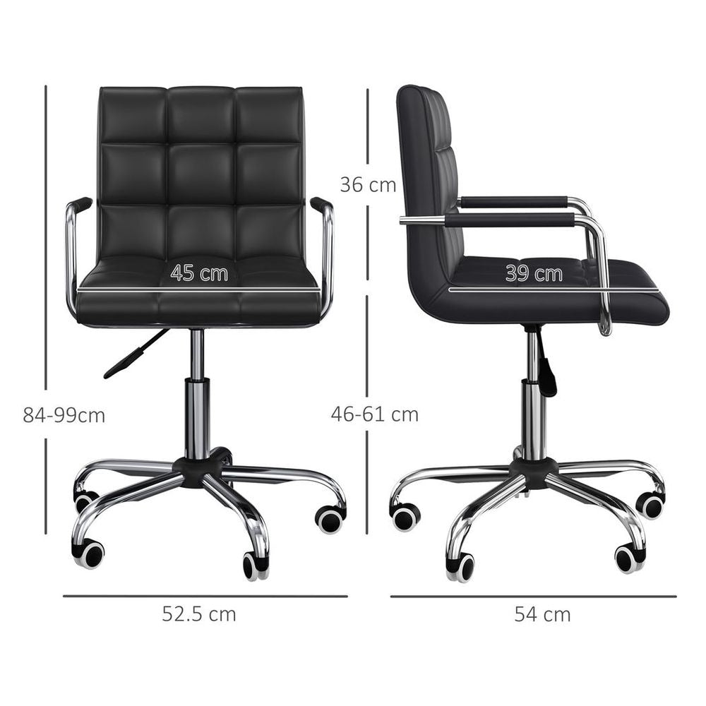 Mid Back PU Leather Home Office Chair Swivel Desk Chair with Arm, Wheel, Black - anydaydirect