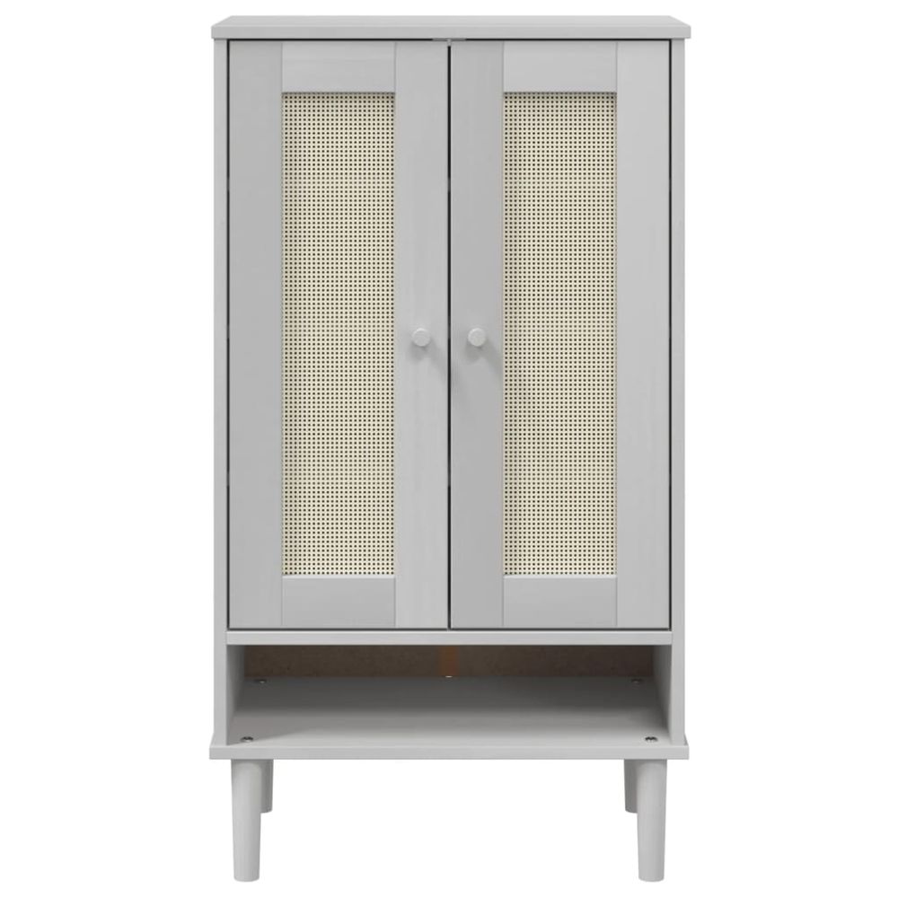 vidaXL Shoe Cabinet SENJA Rattan Look White 59.5x35x107 cm Solid Wood - anydaydirect