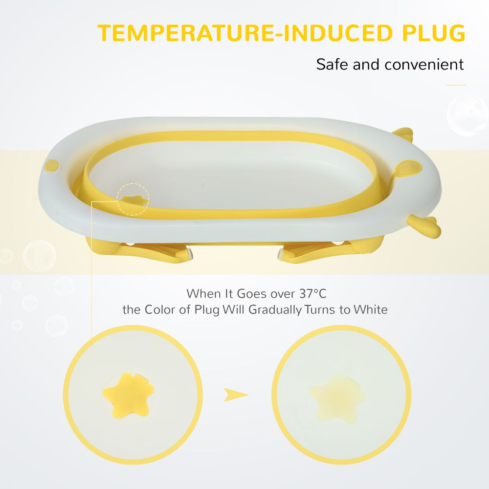 Foldable Baby Bath Tub Ergonomic with Temperature-Induced Water Plug - anydaydirect