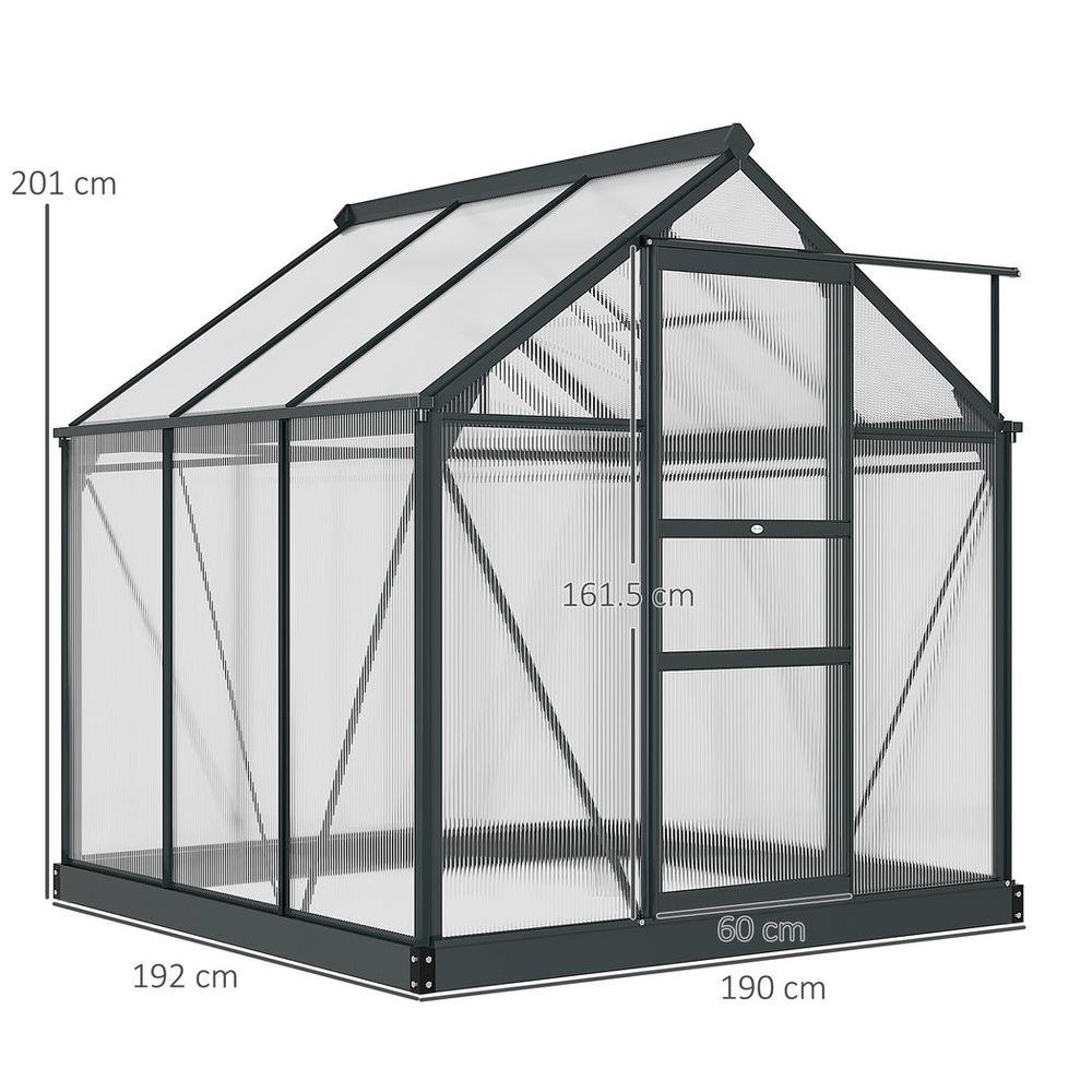 Polycarbonate Walk-In Garden Greenhouse Aluminium Frame w/ Slide Door 6 x 6ft - anydaydirect