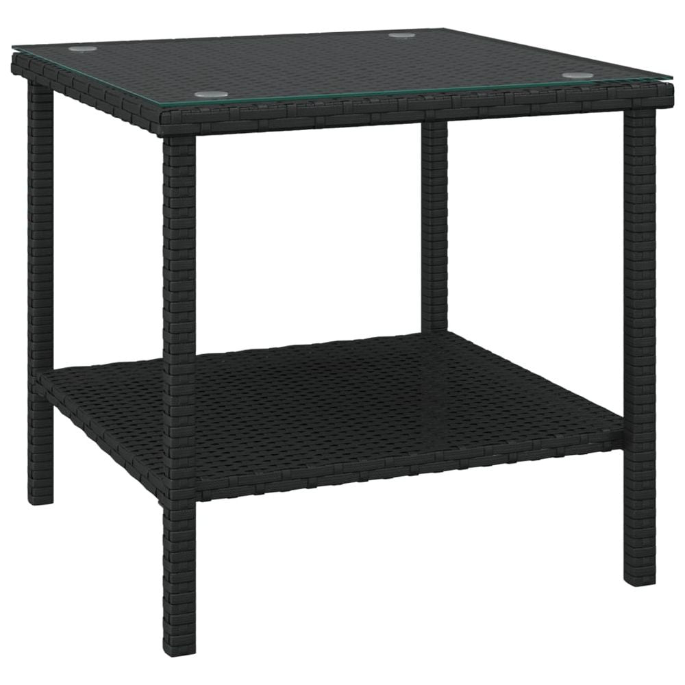 Side Table Black 45x45x45 cm Poly Rattan and Tempered Glass - anydaydirect