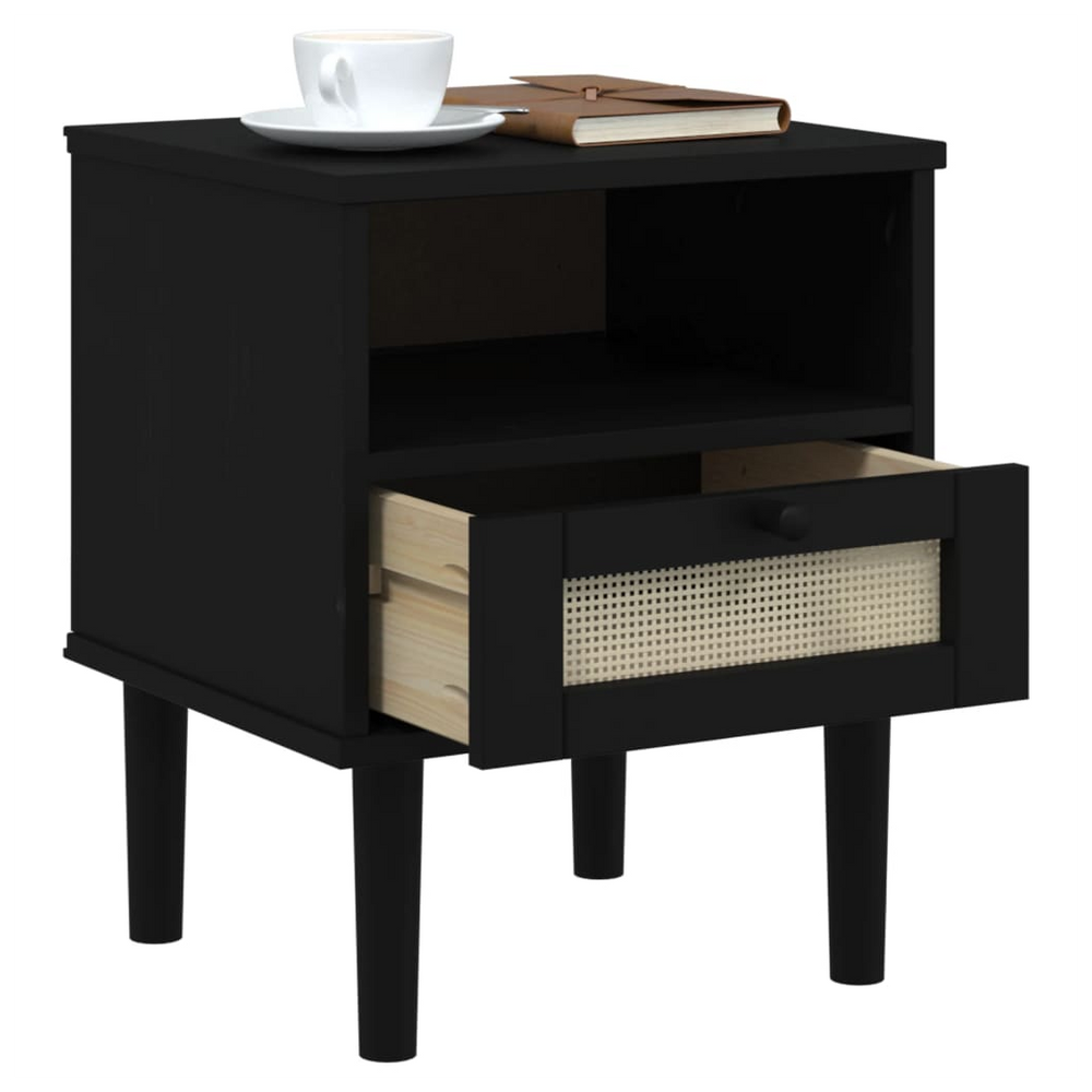 vidaXL Bedside Cabinet SENJA Rattan Look Black 40x35x48 cm Solid Wood Pine - anydaydirect