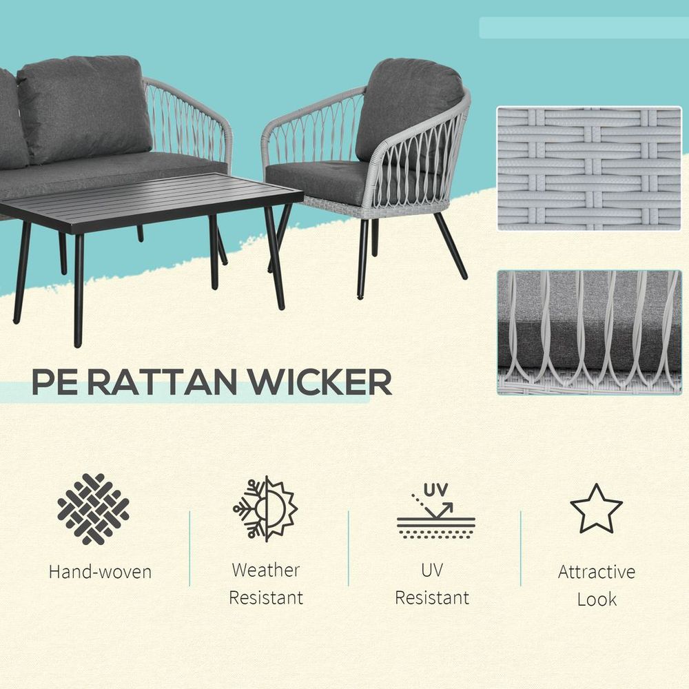 4 Piece Rattan Patio Sofa Set w/ 2 Sofa 1 Loveseat & Coffee Table - anydaydirect