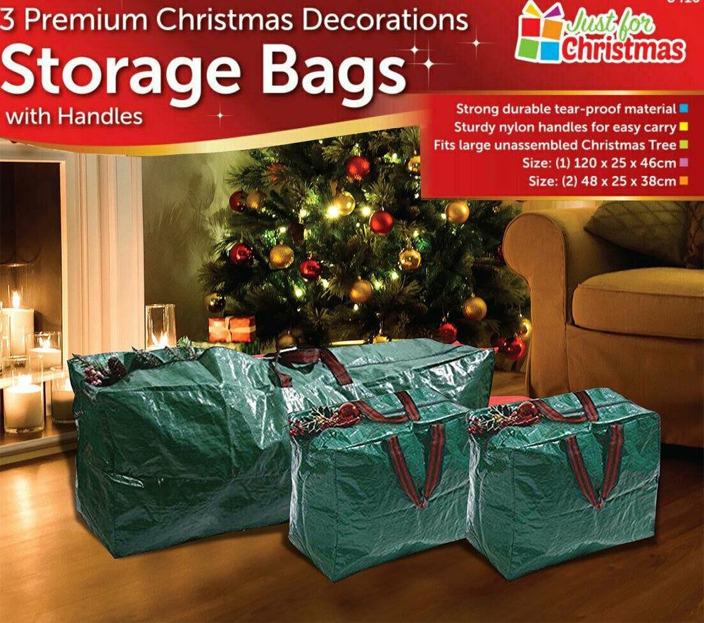 3X Christmas Storage Zip Bags Tree, Decorations, Light With Handles - 1xL, 2xS - anydaydirect