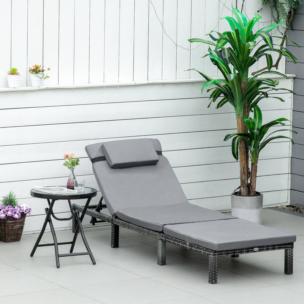 Garden Outdoor Rattan Furniture Patio Sun Lounger Recliner , Grey - anydaydirect