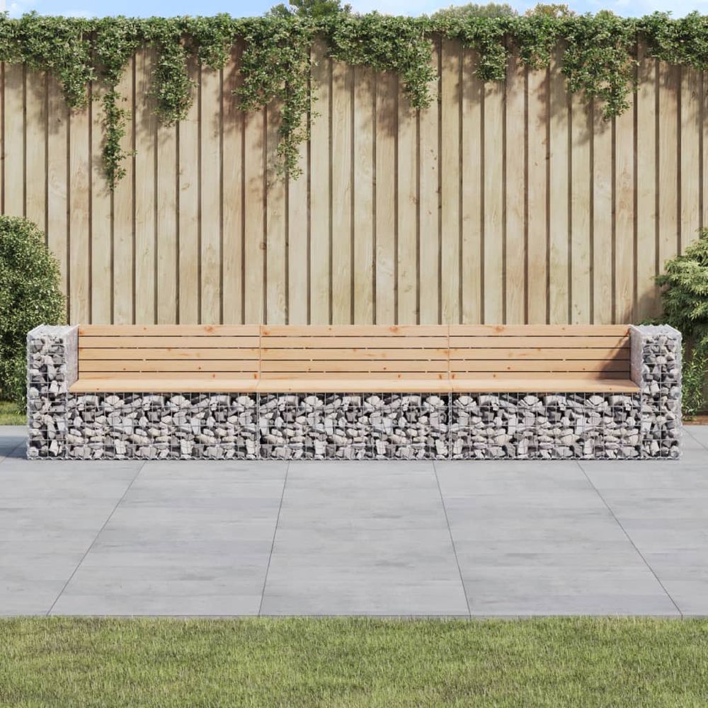 vidaXL Garden Bench Gabion Design 347x71x65.5 cm Solid Wood Pine - anydaydirect