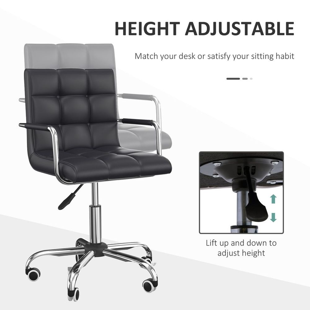 Mid Back PU Leather Home Office Chair Swivel Desk Chair with Arm, Wheel, Black - anydaydirect