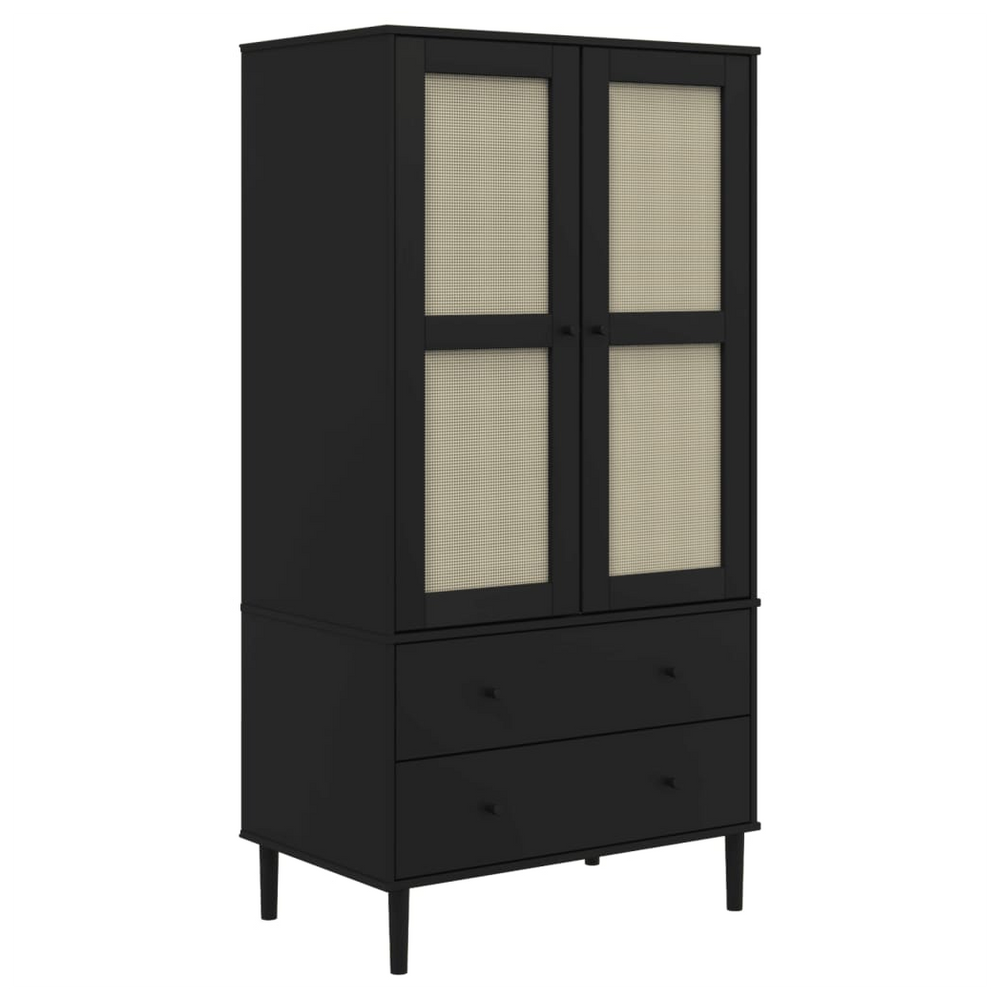 vidaXL Wardrobe SENJA Rattan Look Black 90x55x175 cm Solid Wood Pine - anydaydirect