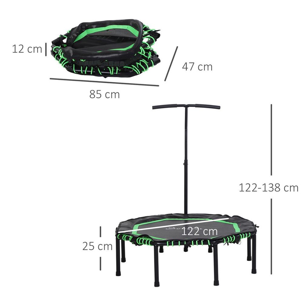 HOMCOM Foldable Trampoline Bouncer Jumper Adjust Handle for Adult Teens - Green - anydaydirect