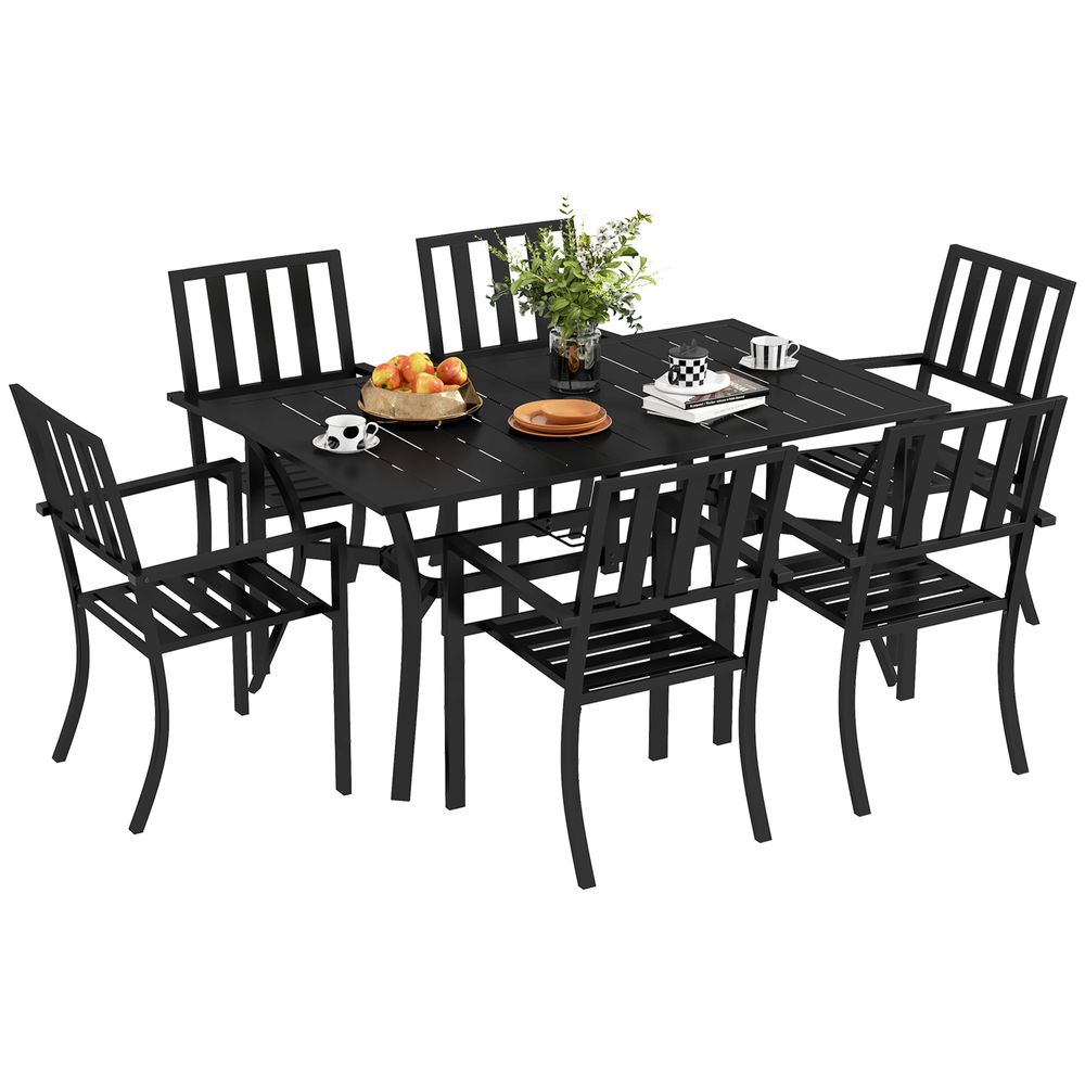 Outsunny 7 Pieces Patio Dining Set with Umbrella Hole, for Poolside, Garden - anydaydirect