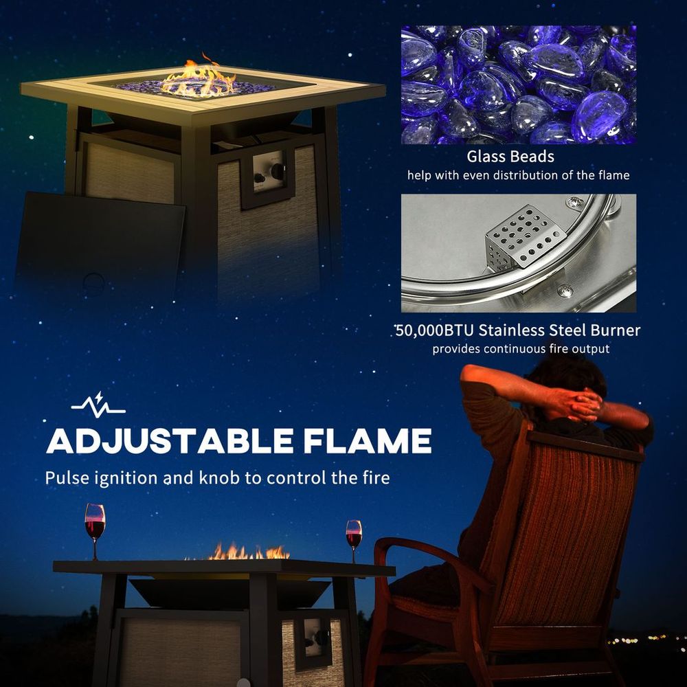 Outsunny Gas Fire Pit Table with 50,000 BTU Burner, Cover, Glass Beads, Brown - anydaydirect
