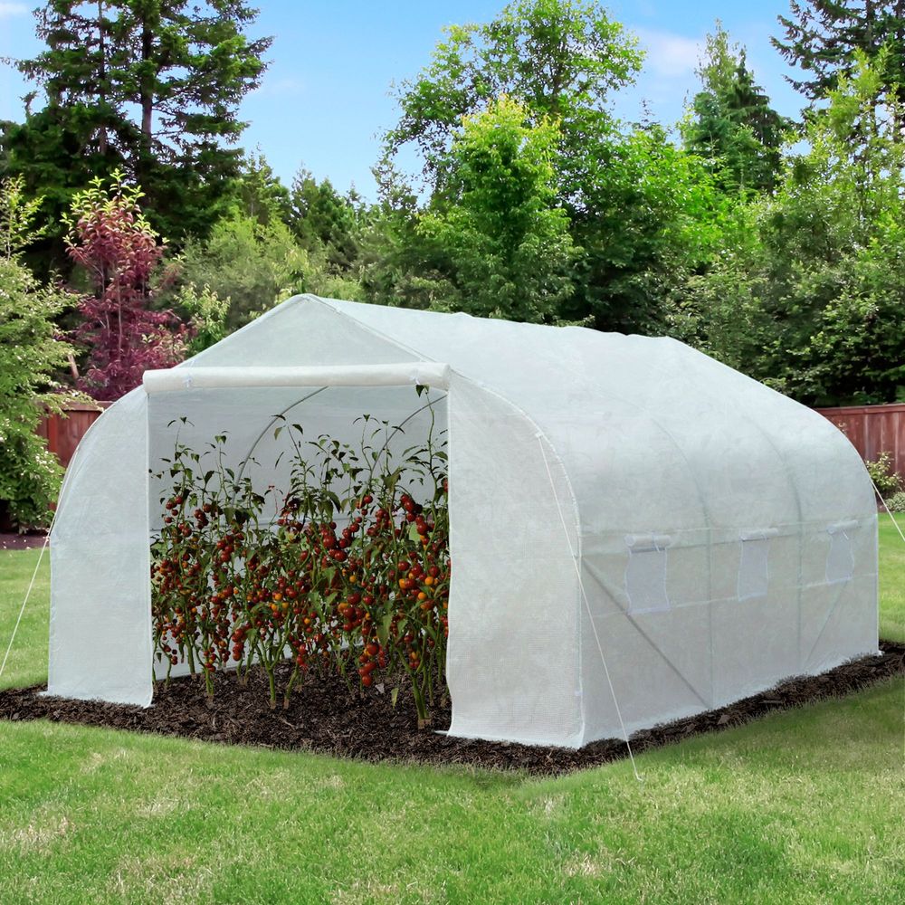 PE Mesh Cover Galvanized Metal Frame Walk-In Greenhouse White - anydaydirect