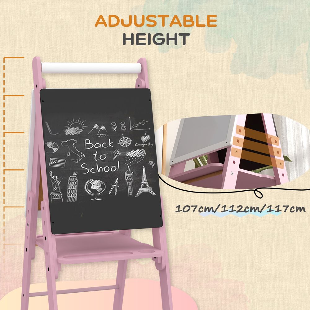 Art Easel for Kids, Double-Sided Whiteboard Chalkboard w/ Paper Roll - Pink - anydaydirect
