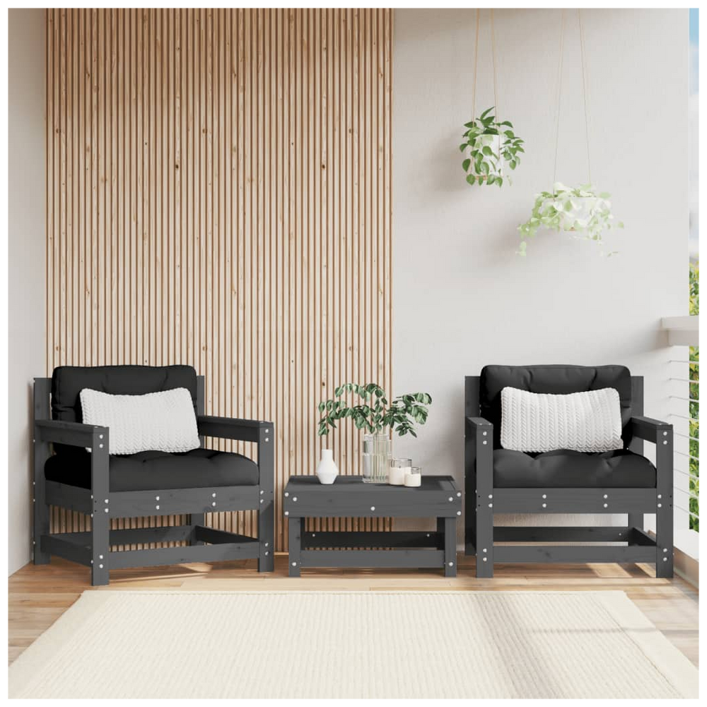 vidaXL Garden Chairs with Cushions 2 pcs Grey Solid Wood Pine - anydaydirect