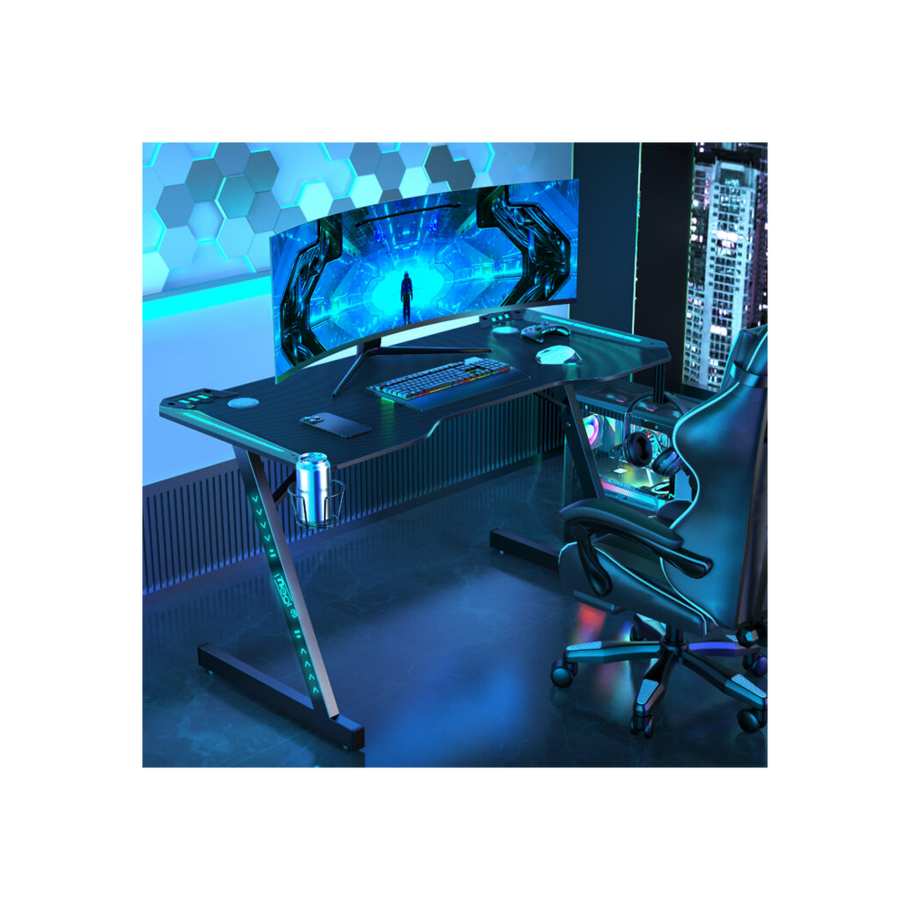 Neo Gaming Desk LED Desk with Cup Holder and Headphone Hook Cable Management - anydaydirect