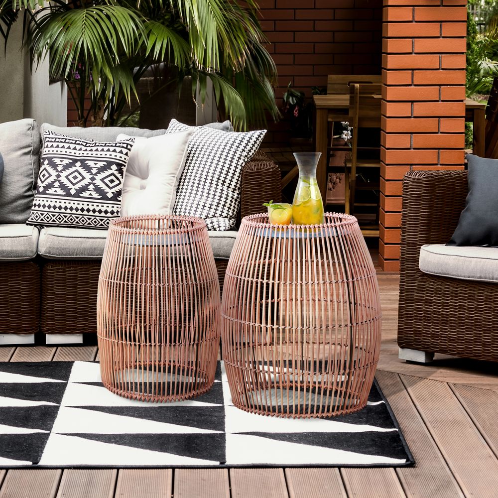 Outdoor Garden Furniture Small Round Side Table in Bamboo Wicker - anydaydirect