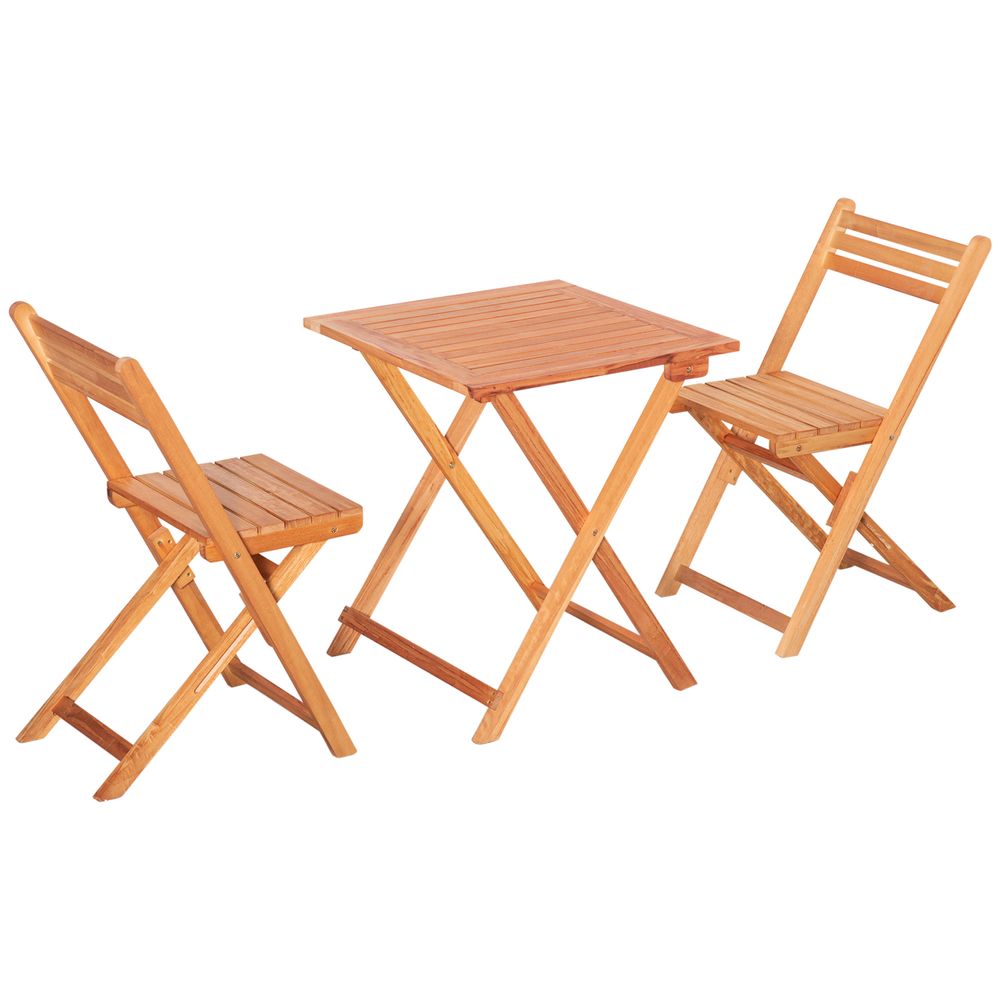 3Pcs Garden Bistro Set, Folding Outdoor Chairs and Table Set, Teak - anydaydirect