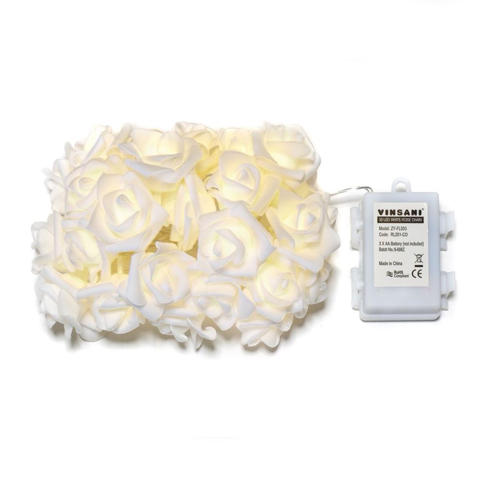 2 Pack 30 LED White Rose Chain Flower Indoor Seasonal Decor Fairy Lights - anydaydirect