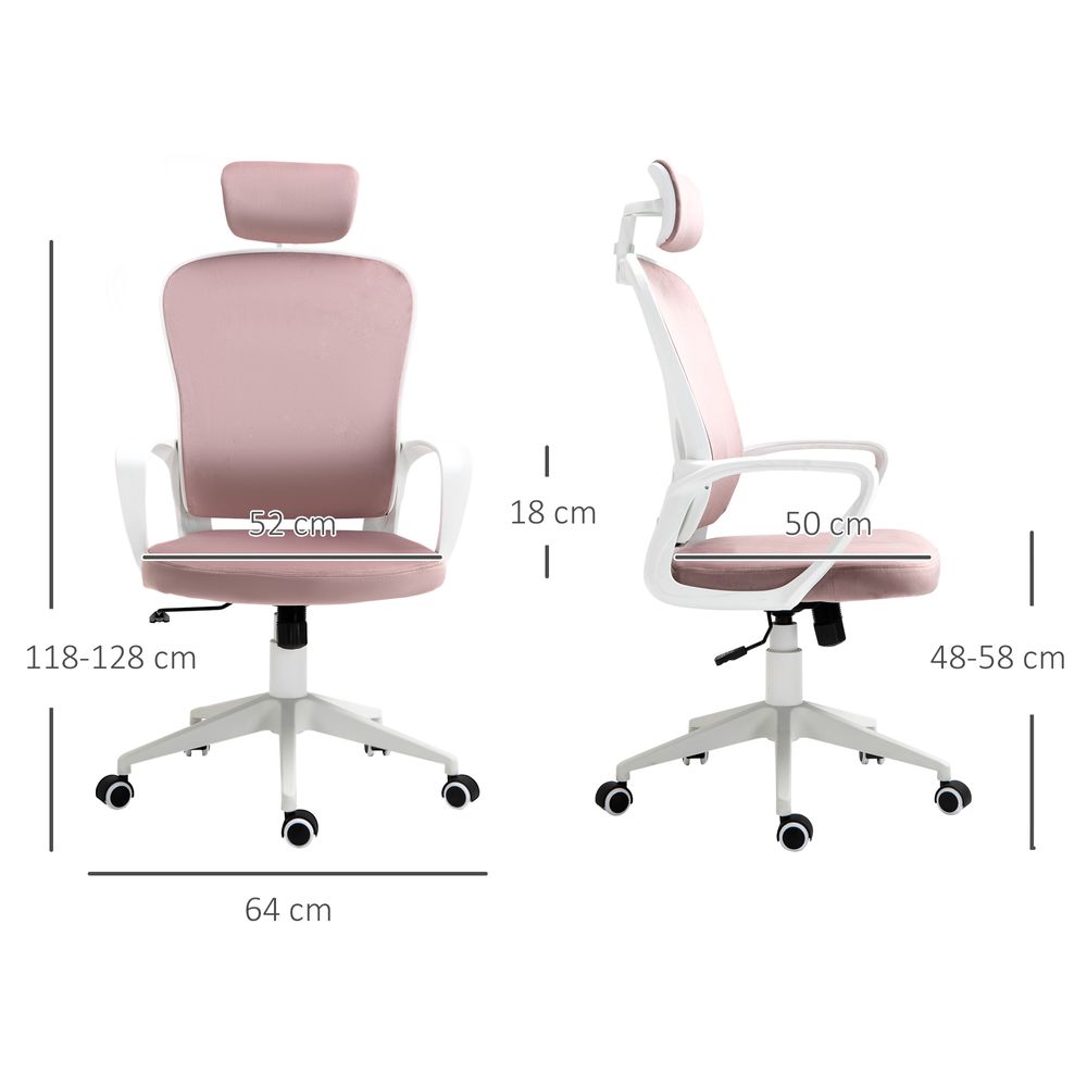 High-Back Office Chair Velvet Fabric Computer Rocking Wheels, Pink Vinsetto - anydaydirect