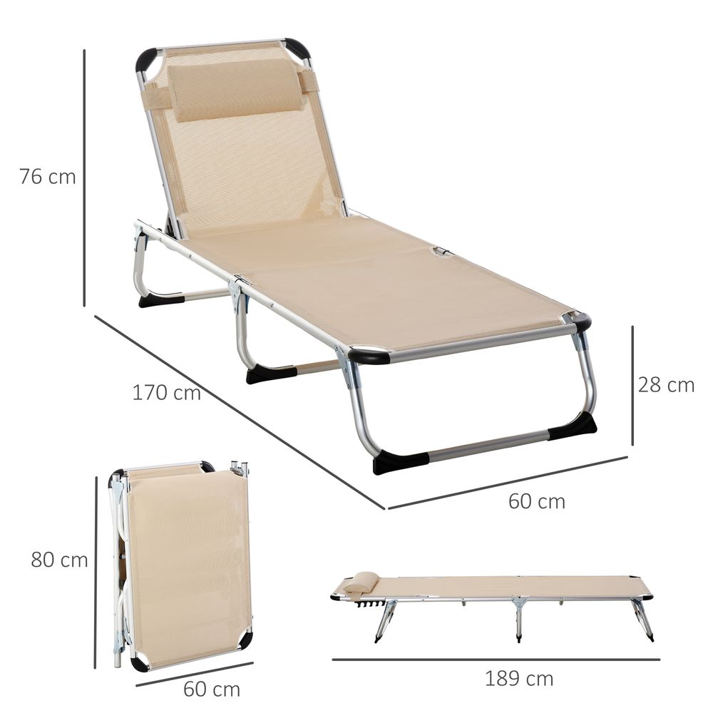 Foldable Reclining Sun Lounger Lounge Chair Camping Bed Cot with Pillow - anydaydirect