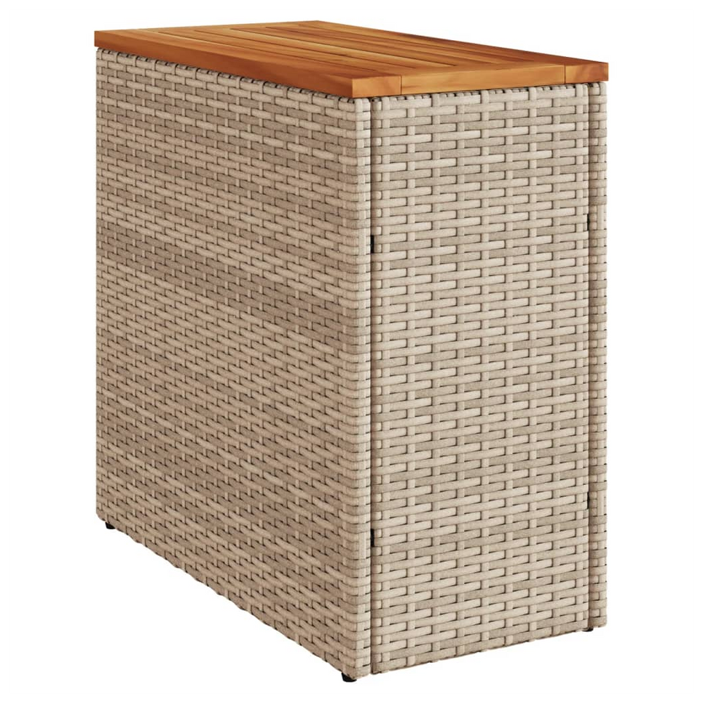 vidaXL Garden Side Table with Wooden Top Beige 58x27.5x55 cm Poly Rattan - anydaydirect