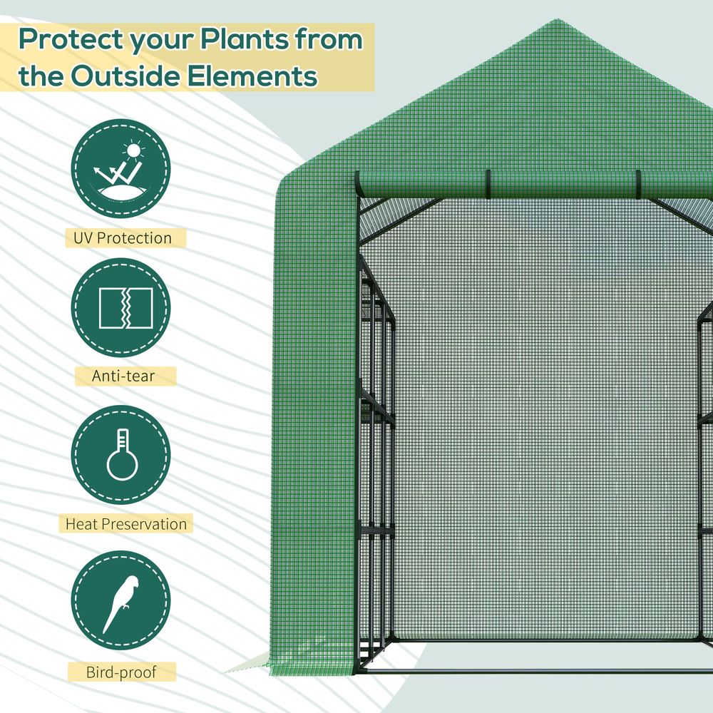 Poly Tunnel Steeple Walk in Greenhouse Removable Cover Shelves 244x180x210cm - anydaydirect