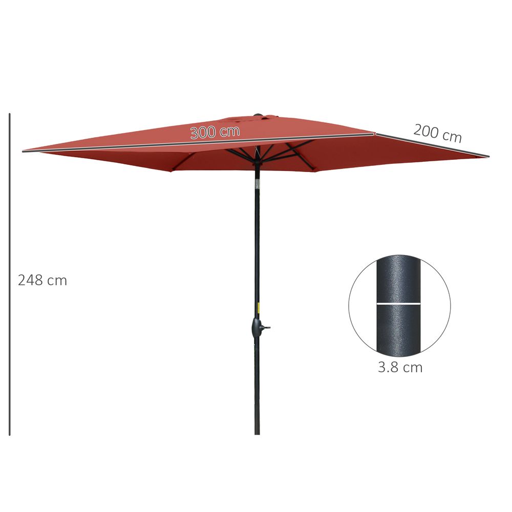 2 x 3m Rectangular Market Umbrella Patio Crank  Wine Red - anydaydirect