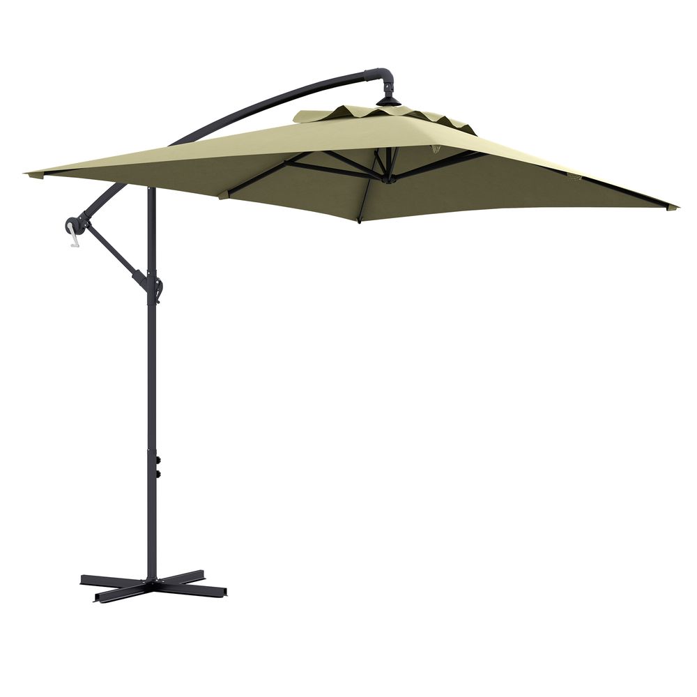 Outsunny 3 m Cantilever Parasol with Cross Base, Crank Handle, 6 Ribs, Beige - anydaydirect