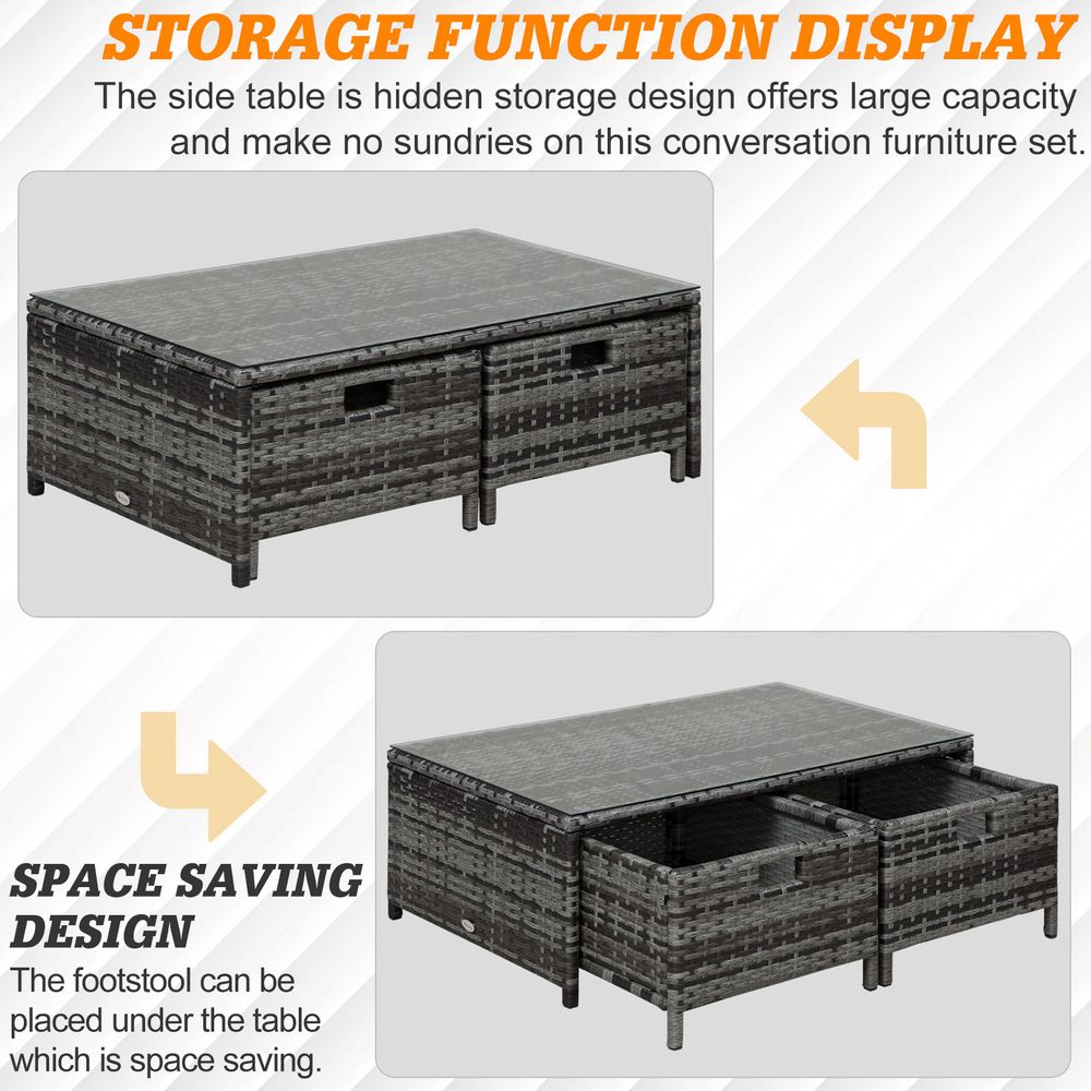 4pcs Rattan Sofa Storage & Table & 2 Drawers Cushions Corner Trunk Coffee Grey - anydaydirect