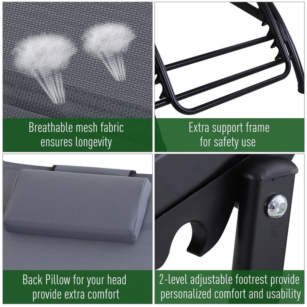 Sun Lounger Half Circle Arms Adjustable Head Footrest Aluminium Frame Grey - anydaydirect