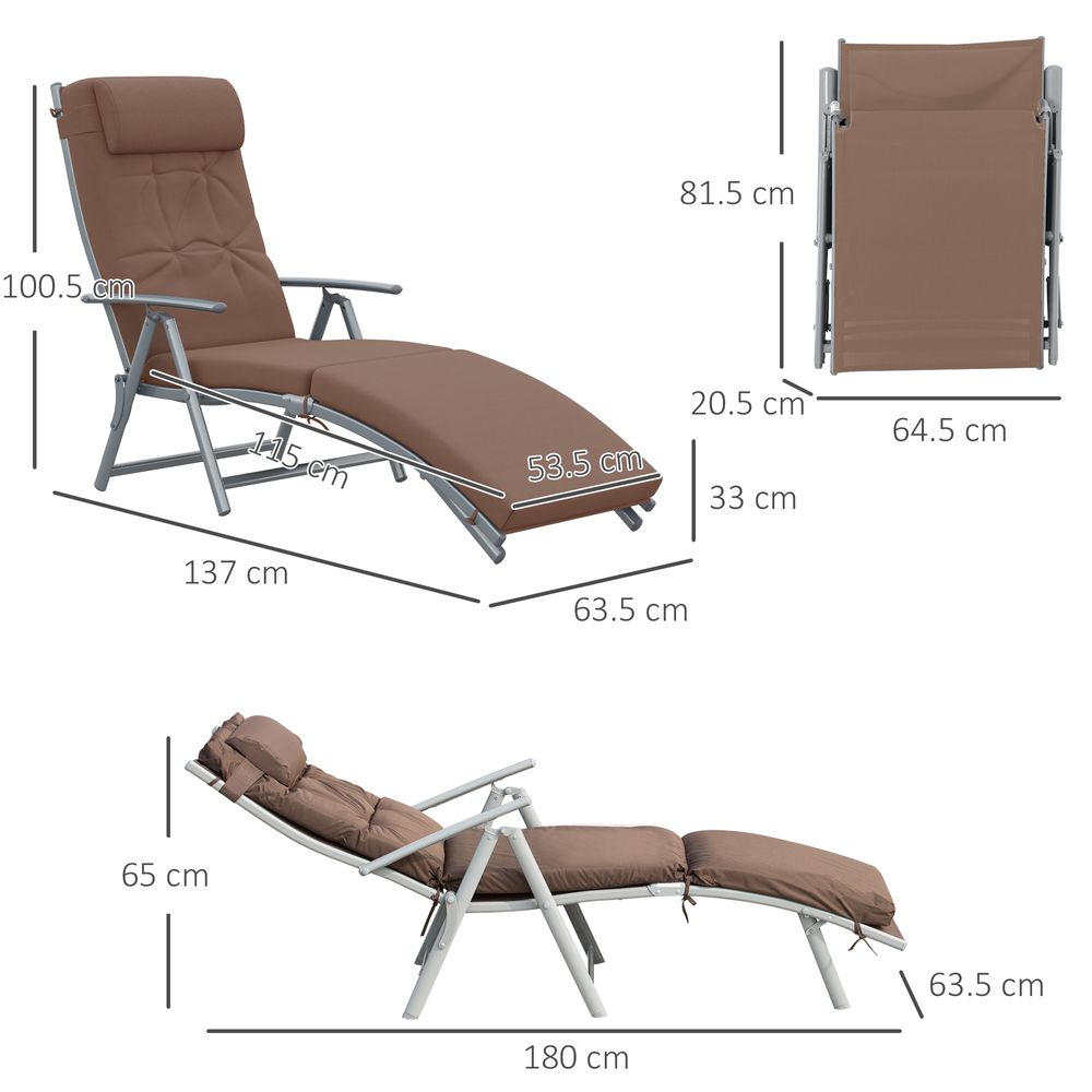Outsunny Steel Frame Outdoor Garden Padded Sun Lounger w/ Pillow Brown - anydaydirect