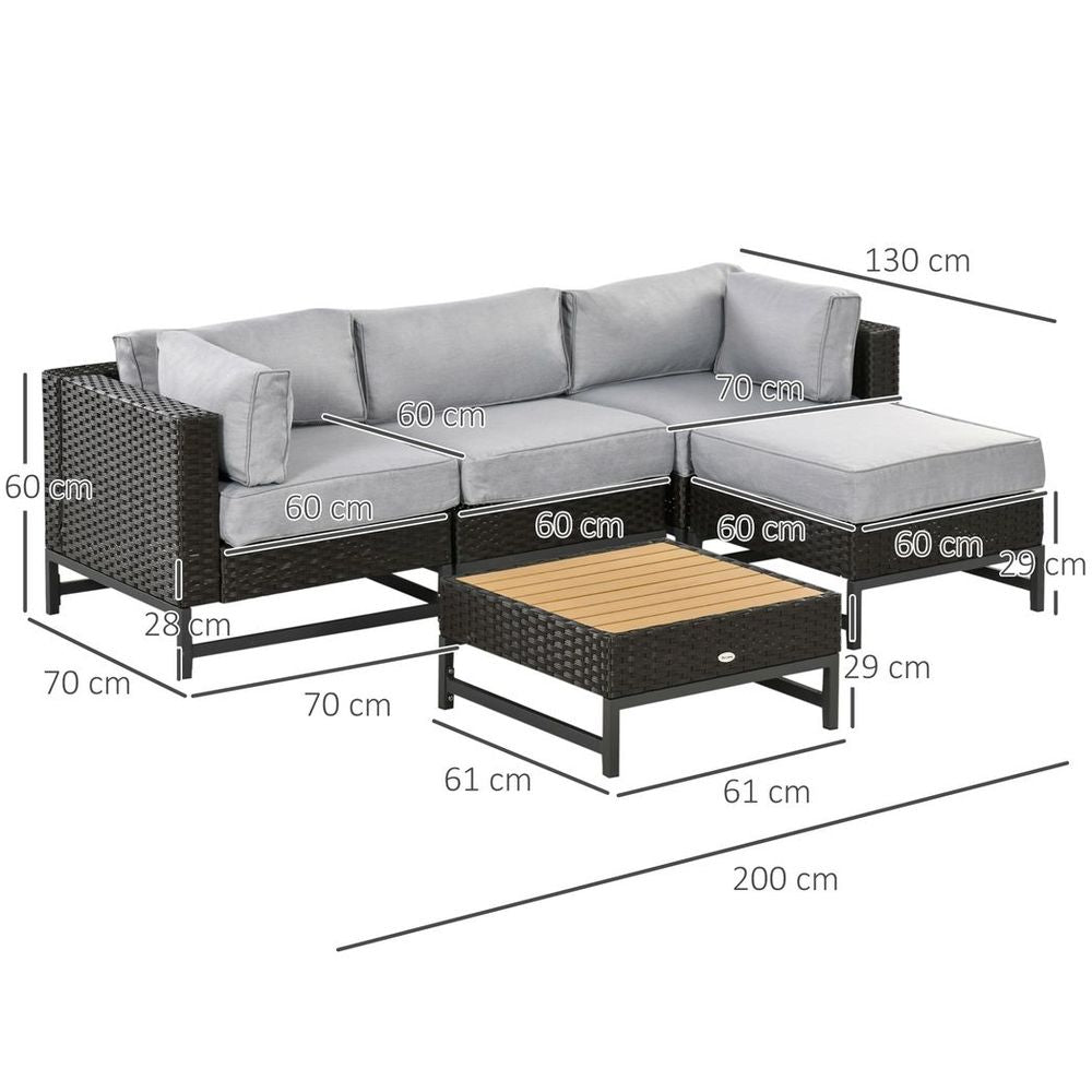 5 PCS Rattan Corner Sofa, Rattan Garden Furniture Wood Grain Plastic Top Table - anydaydirect