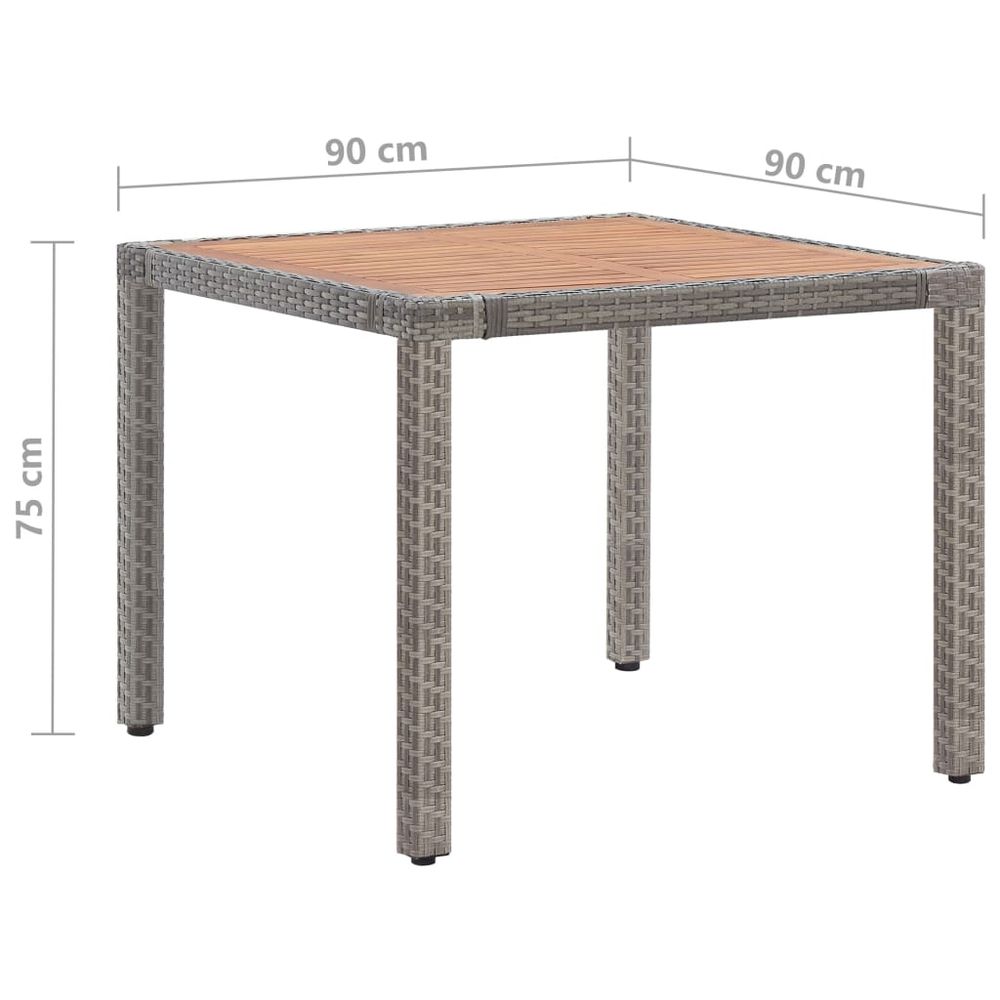 Garden Table Grey 90x90x75 cm Poly Rattan and Solid Acacia Wood - anydaydirect