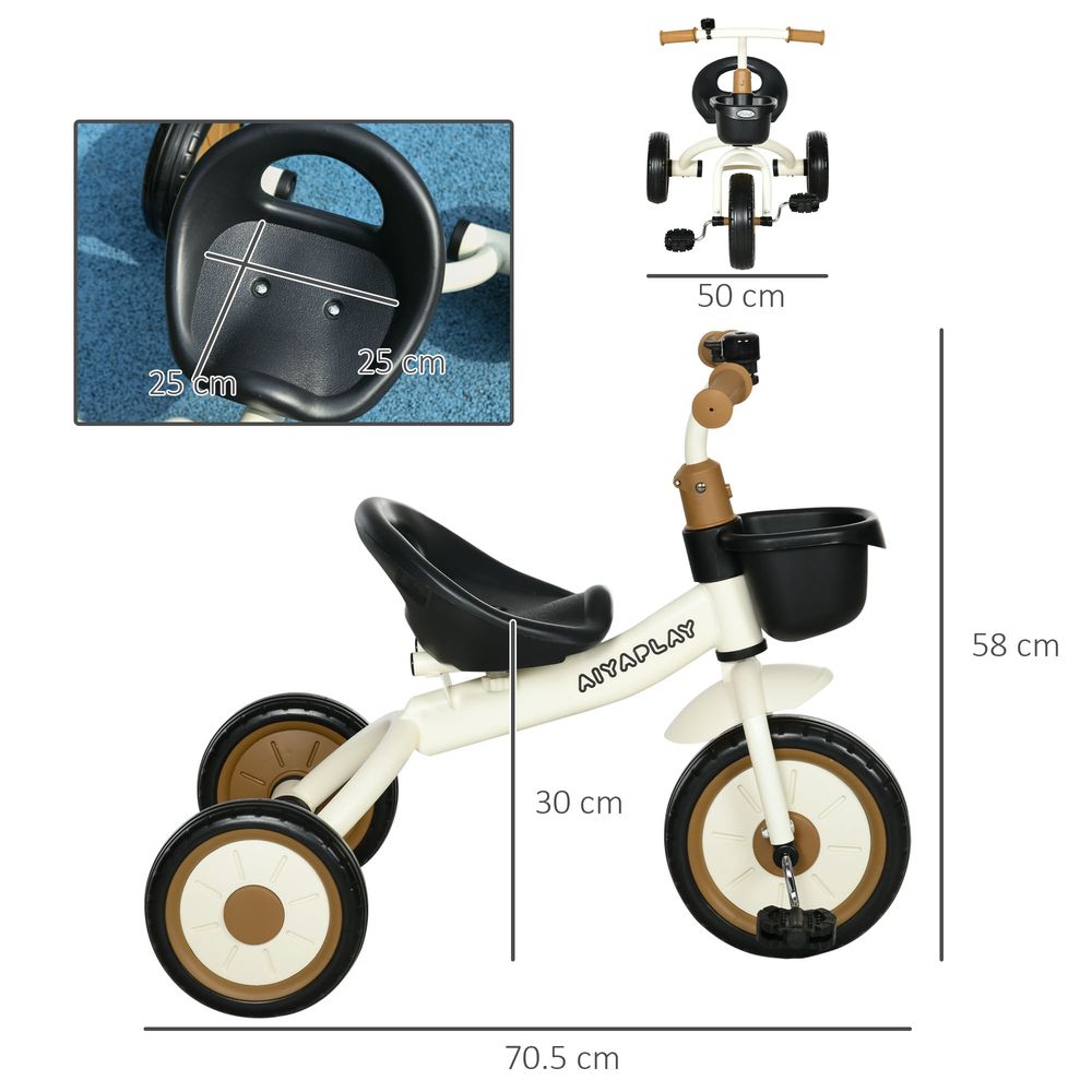 Kids Trike, Tricycle with Adjustable Seat, Basket, Bell for Ages 2-5 Years White - anydaydirect