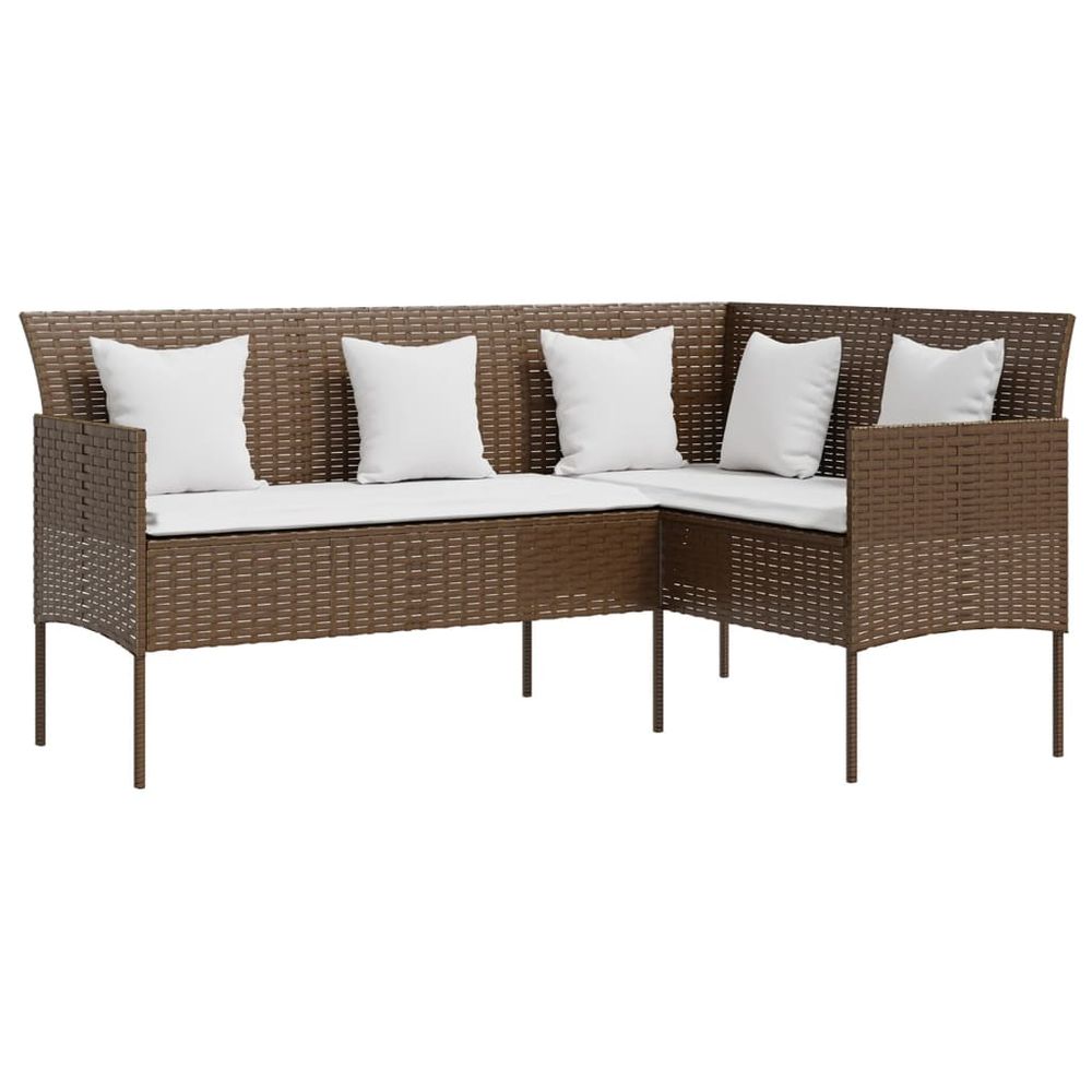 L-shaped Couch Sofa with Cushions Poly Rattan Brown - anydaydirect