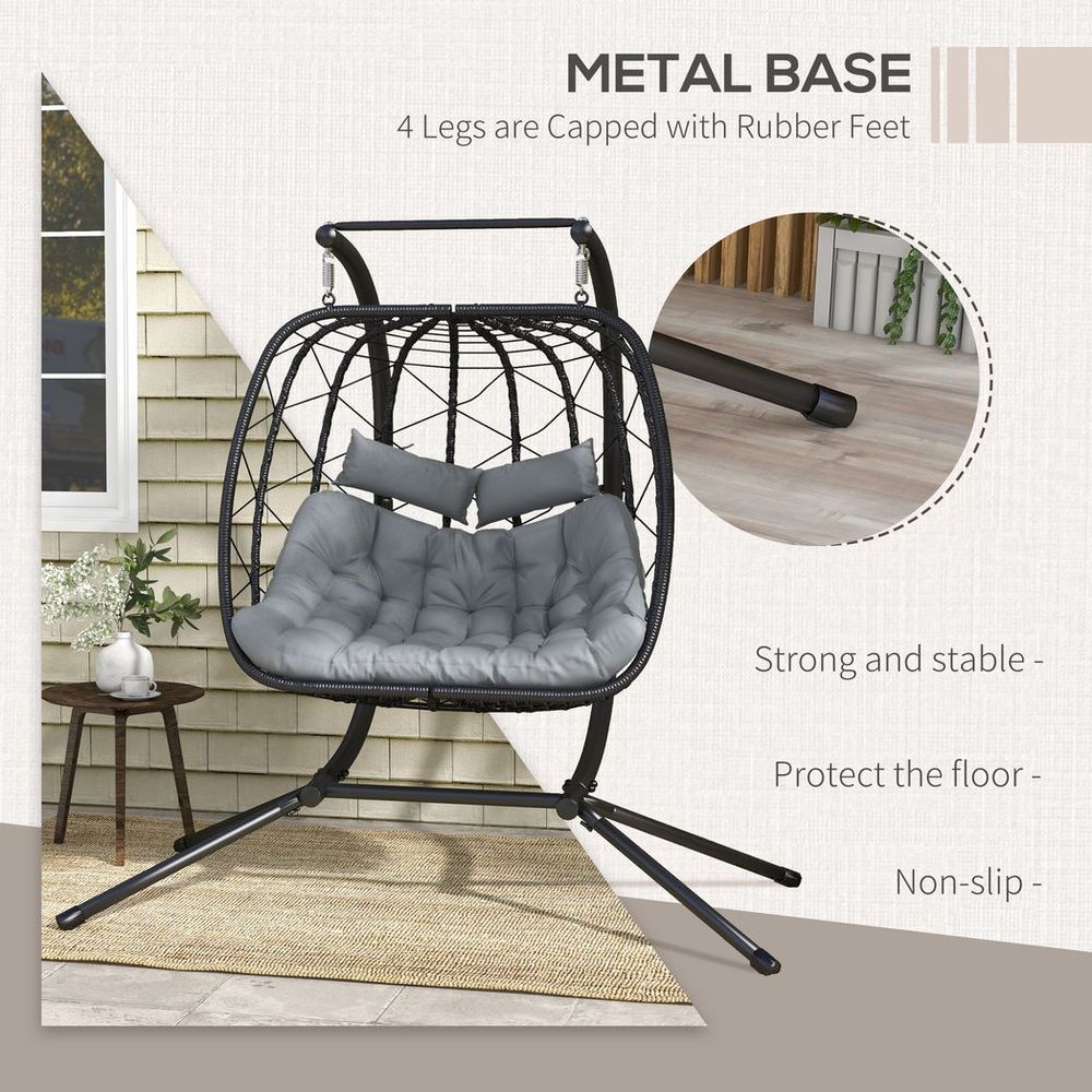 Outsunny PE Hanging Swing Chair with Thick Cushion, Patio Hanging Chair, Black - anydaydirect