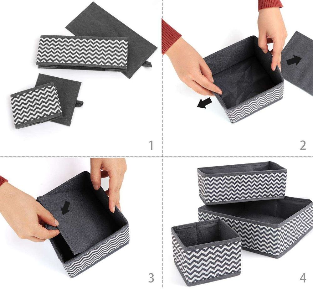 6 Set Canvas Wardrobe Foldable Drawer Organiser Storage Box Divider Tidy Clothes - anydaydirect
