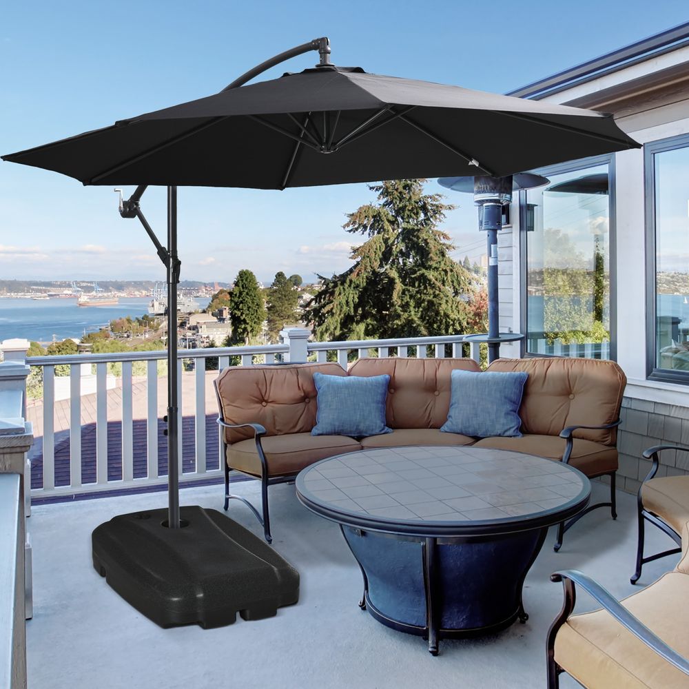 Square Parasol Base Portable Umbrella Stand Weights with Wheels, Black - anydaydirect