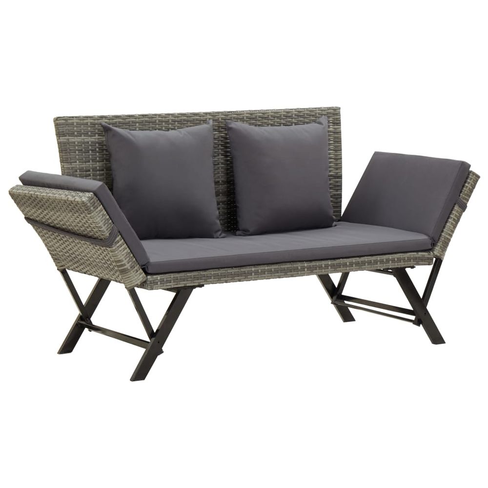 Garden Bench with Cushions Grey 176 cm Poly Rattan - anydaydirect