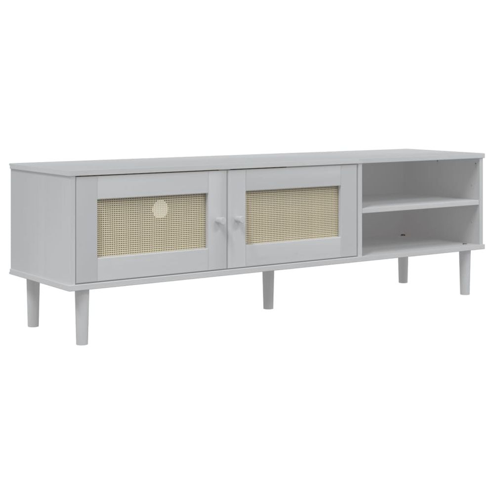 vidaXL TV Cabinet SENJA Rattan Look White 158x40x49cm Solid Wood Pine - anydaydirect