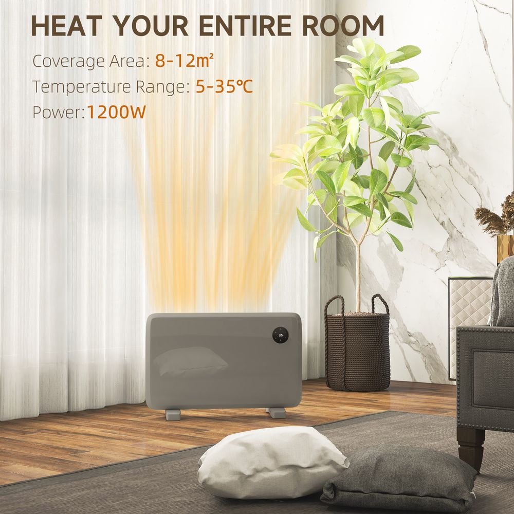 1200W Electric Convector Heater, Quiet Space Heater with LED Display, Grey - anydaydirect