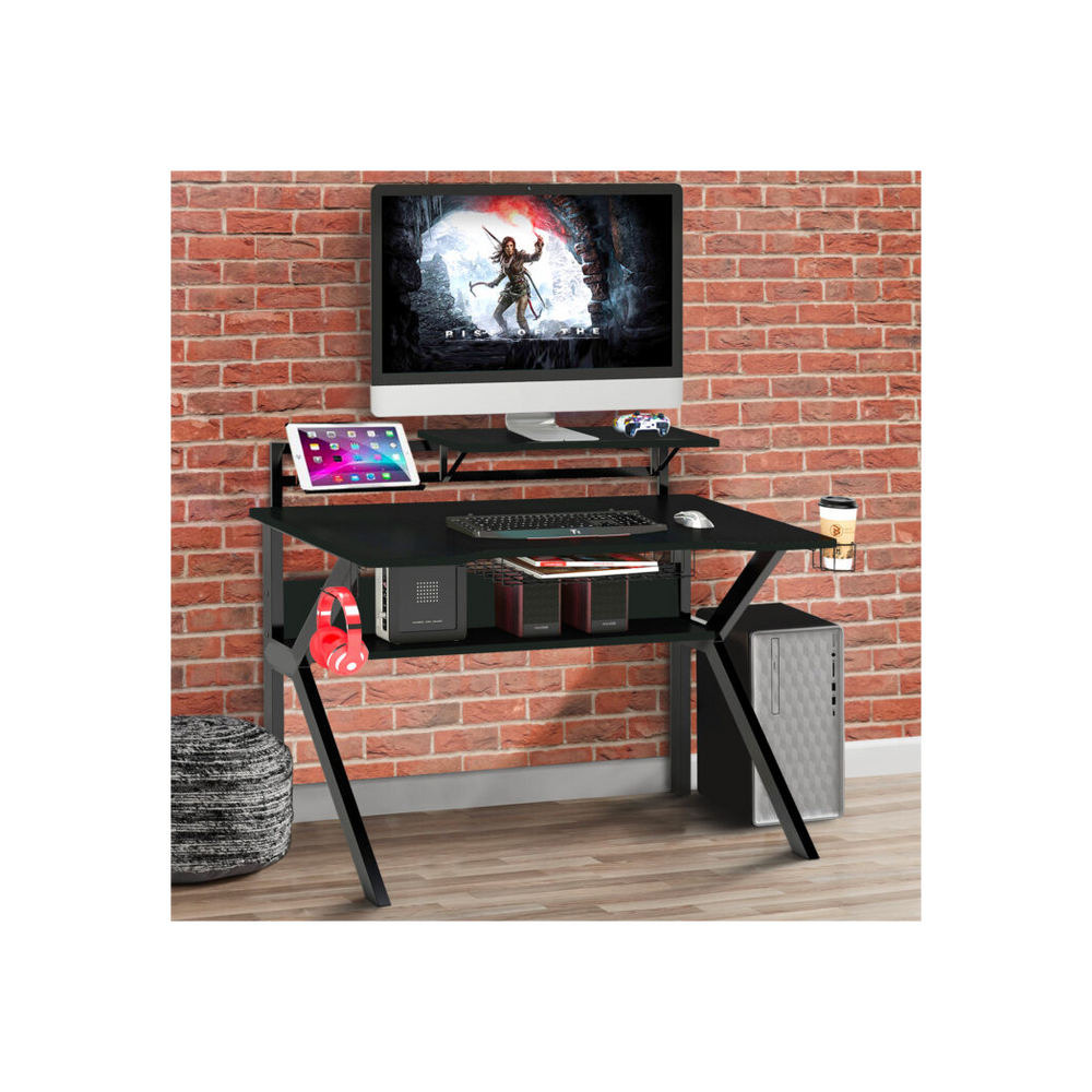 Neo 3 Tier Black Gaming Computer Office Desk - anydaydirect