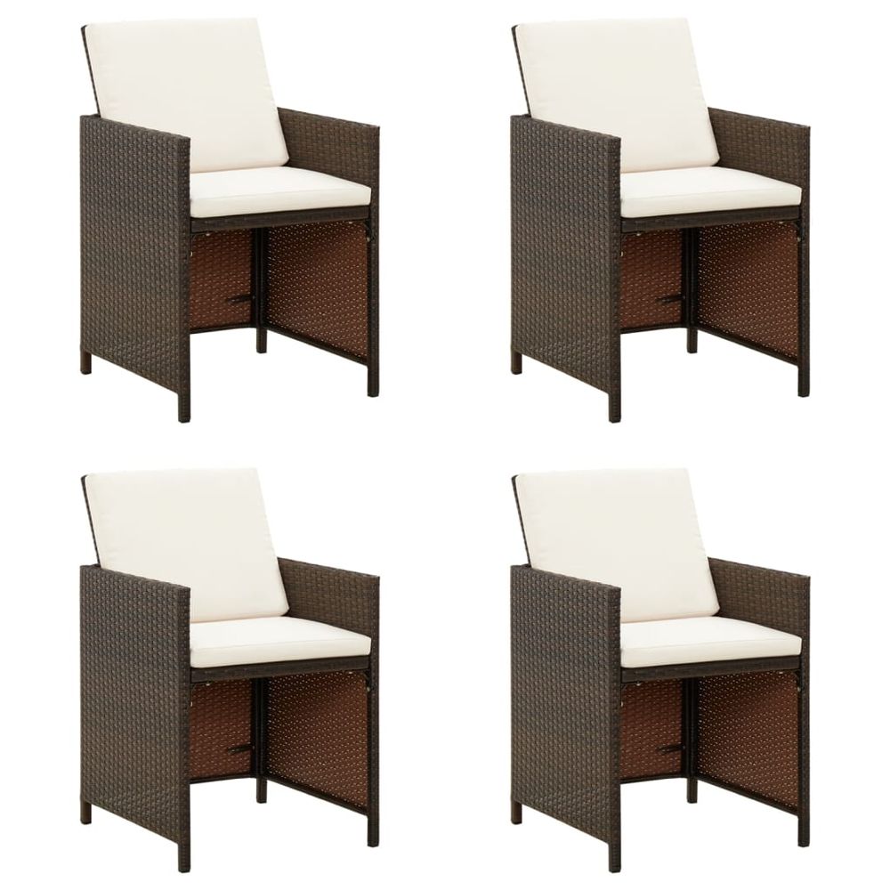 Garden Dining Chairs with Cushions 4 pcs Brown Poly Rattan - anydaydirect
