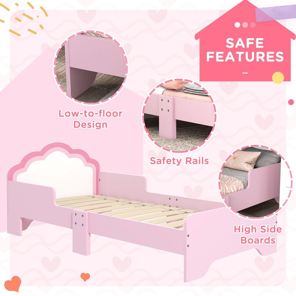ZONEKIZ Toddler Bed Frame, Cloud-Designed Princess Bed, 143 x 74 x 55cm - Pink - anydaydirect