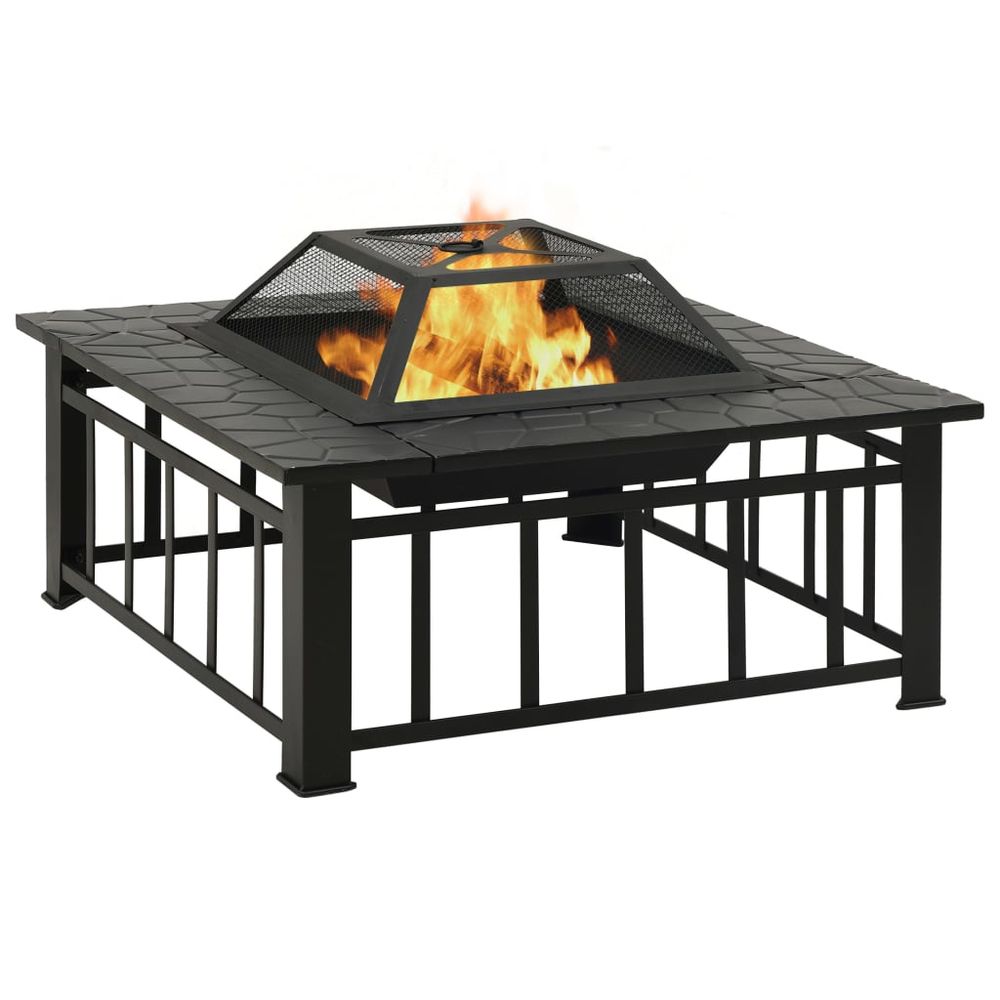 Garden Fire Pit with Poker 81x81x47 cm XXL Steel - anydaydirect