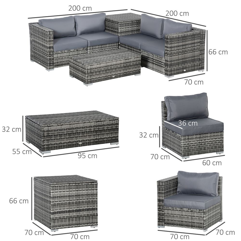 6PC Rattan Corner Sofa Set Table  w/ Cushion Grey - anydaydirect