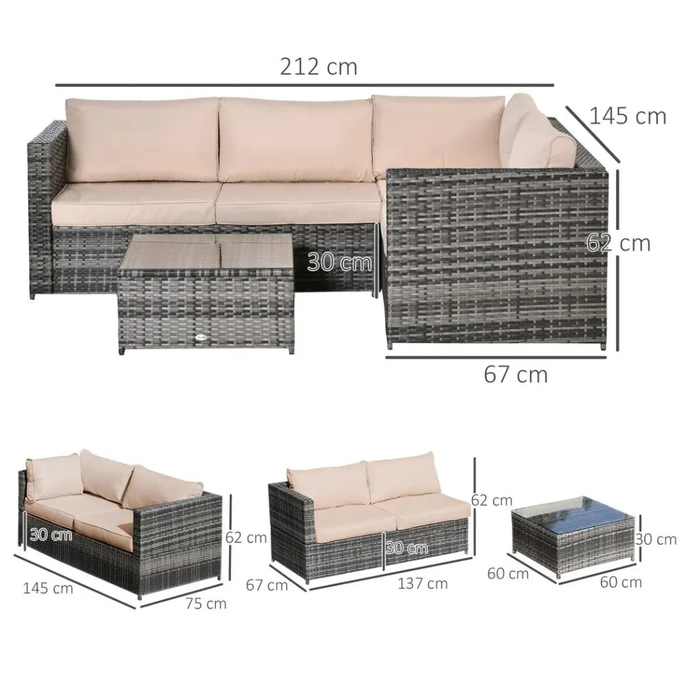3Pcs Rattan Dining Sofa Set Table Garden Furniture Outdoor w/ Cushion Loveseat - anydaydirect